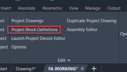 Project Block Definitions menu