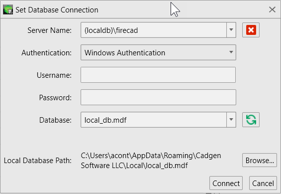 Selecting the local database connection
