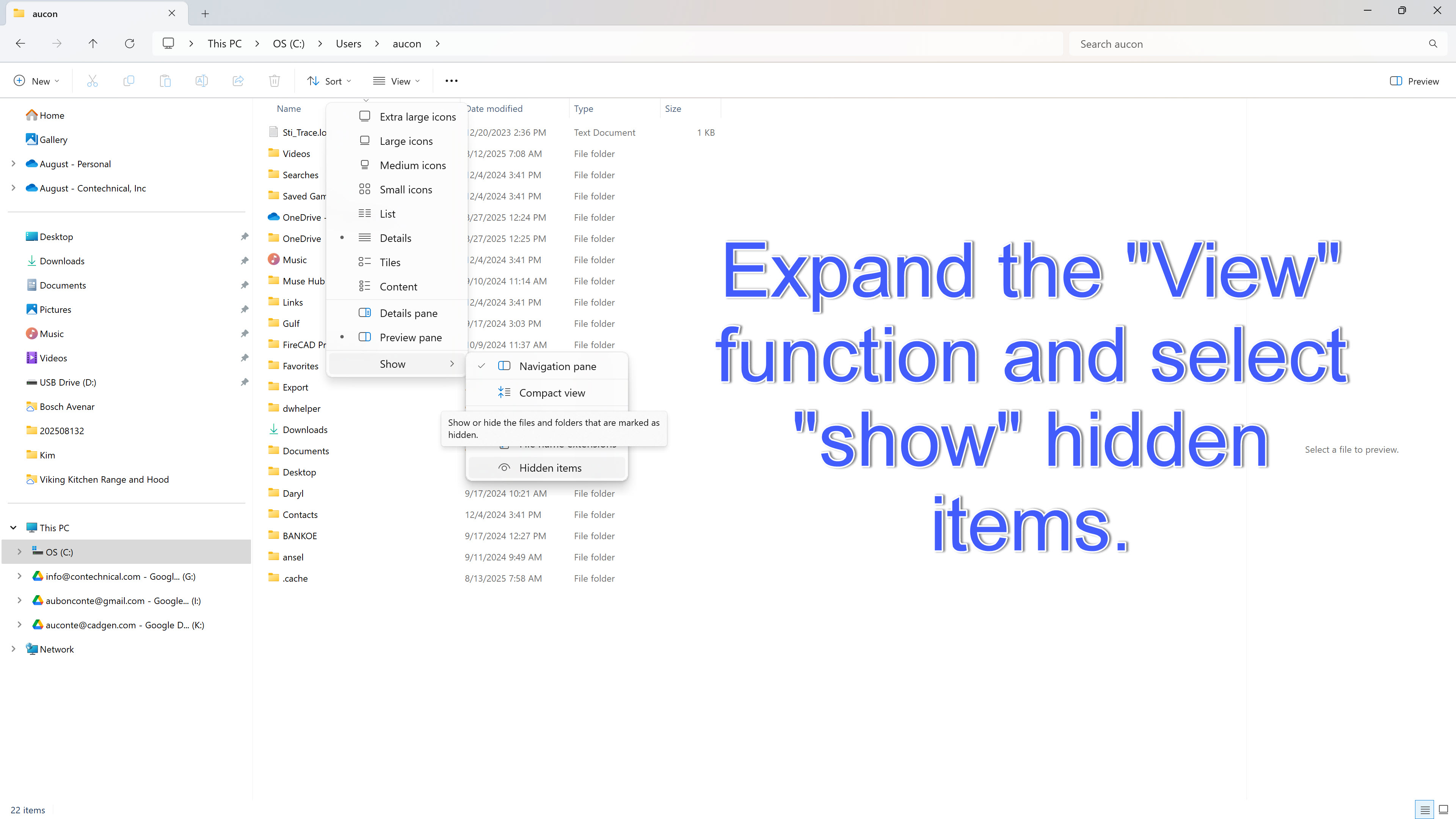 Show hidden items option