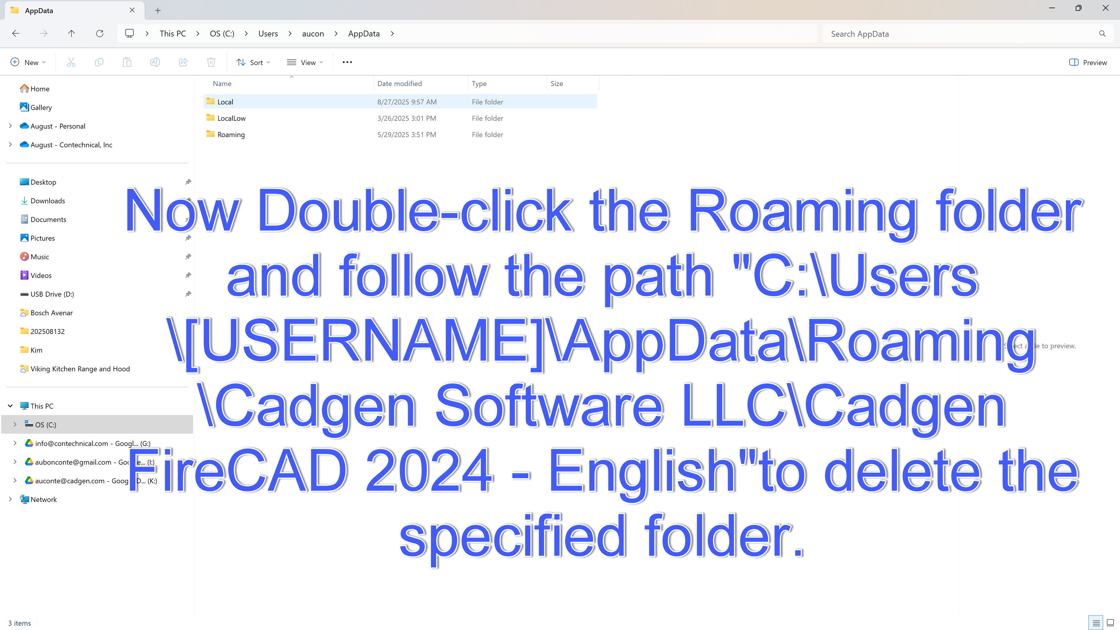 Roaming folder containing the FireCAD folder