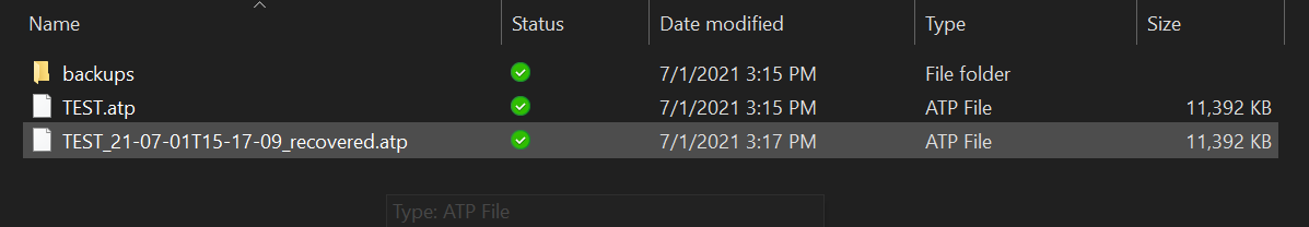 Opening the recovered project file