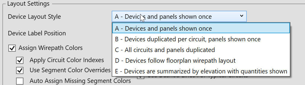 Device Layout Style dropdown