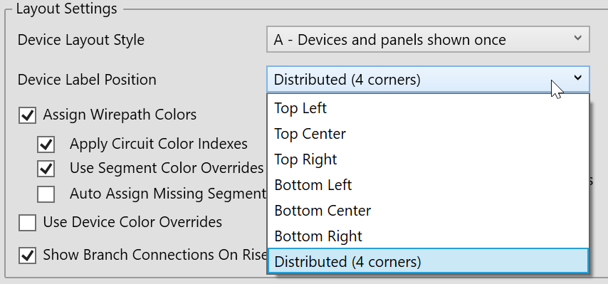 Device Label Position dropdown