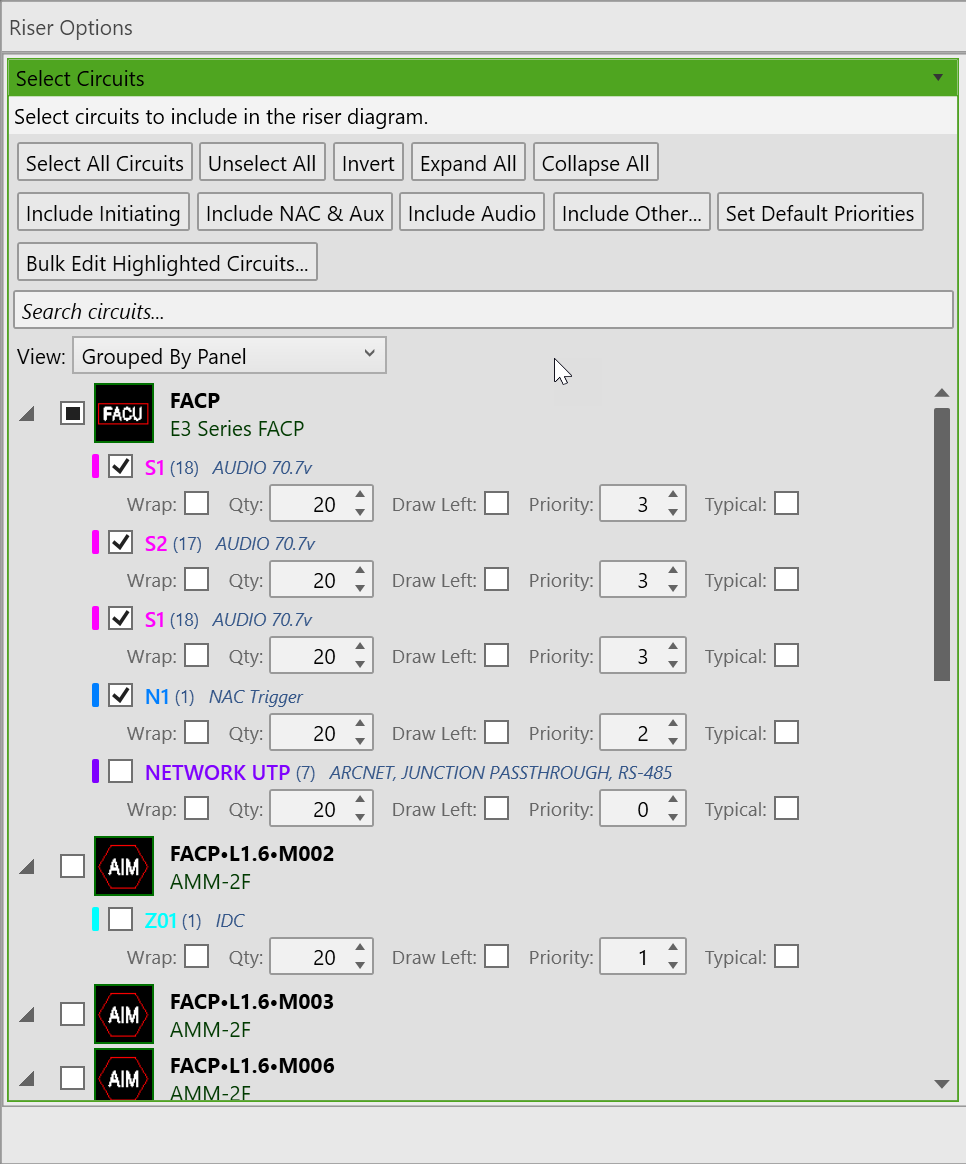 Circuit selection TreeView