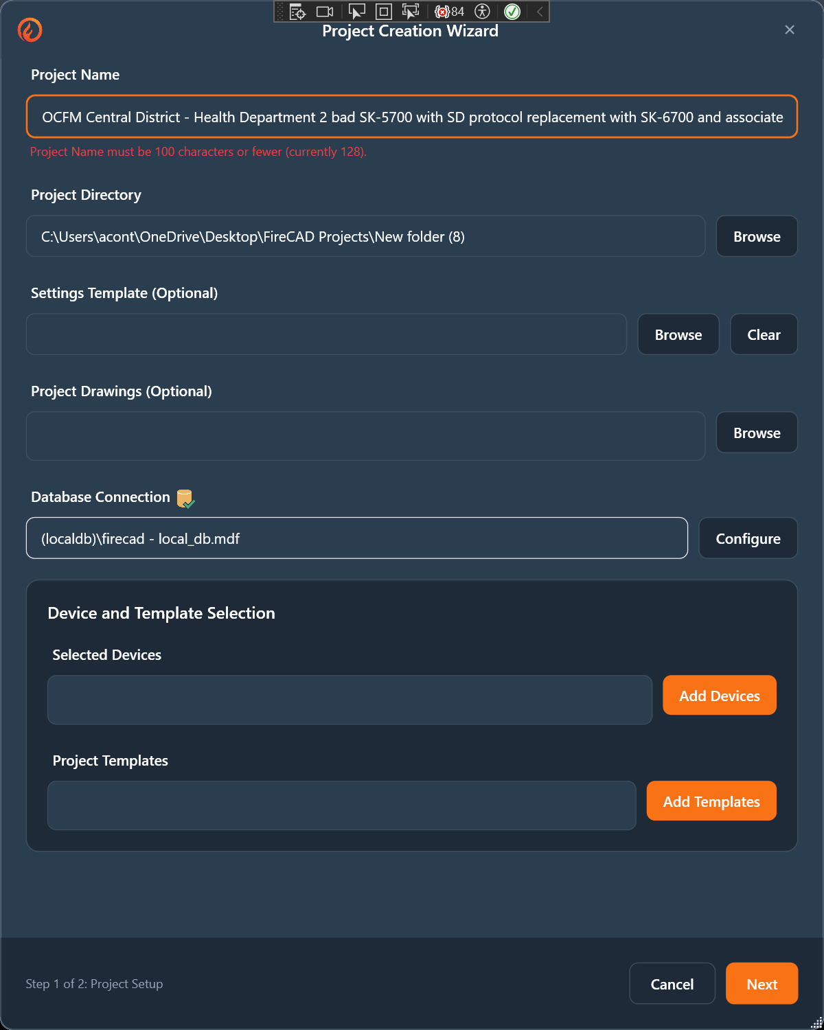 Project name length validation