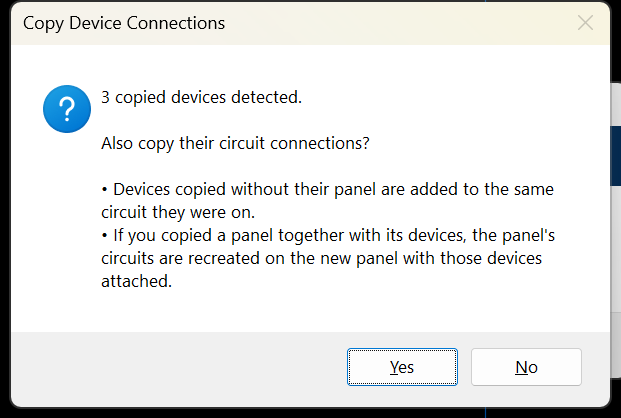 Copy Device Connections prompt