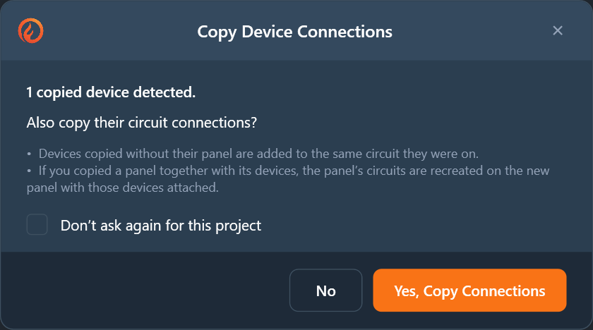 Copy Device Connections prompt