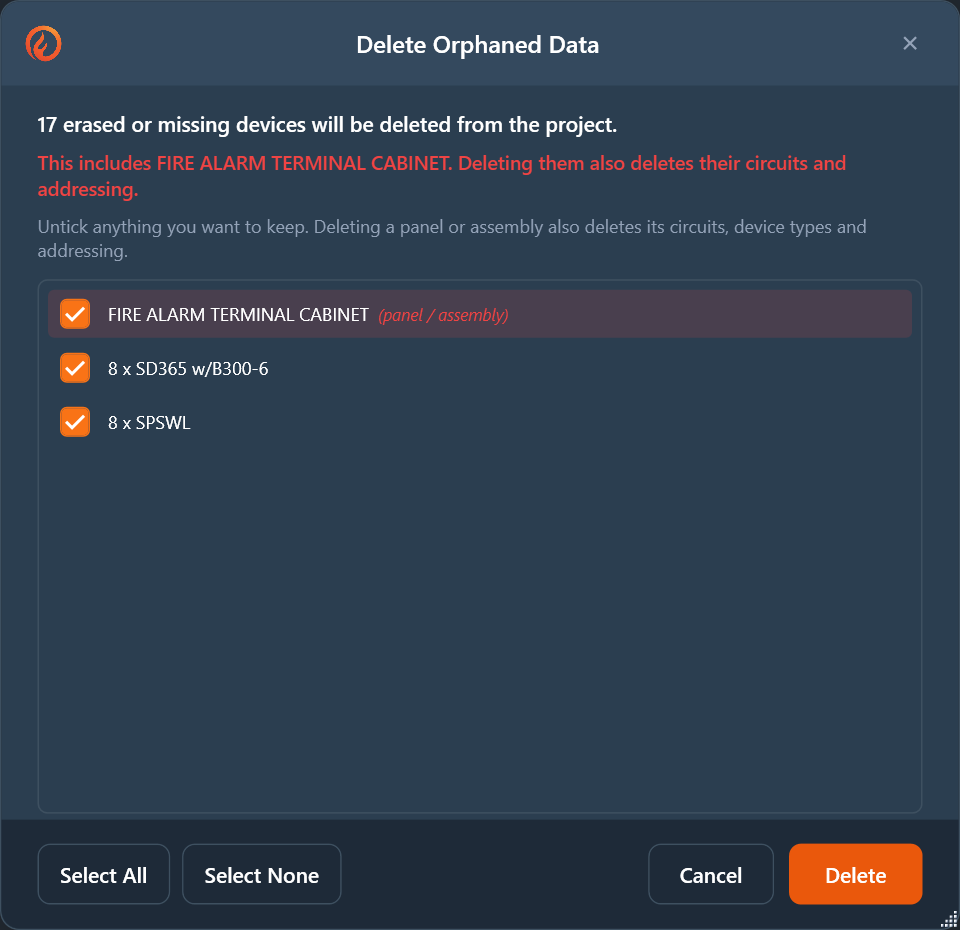 Delete Orphaned Data confirmation