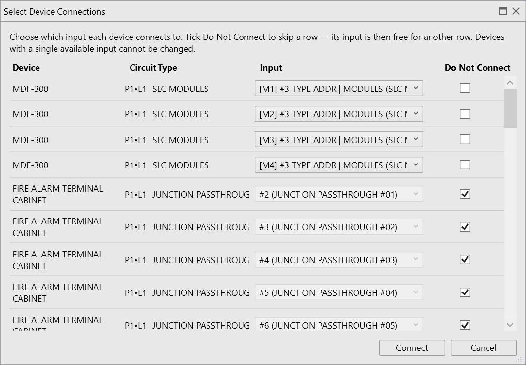 Select Device Connections picker