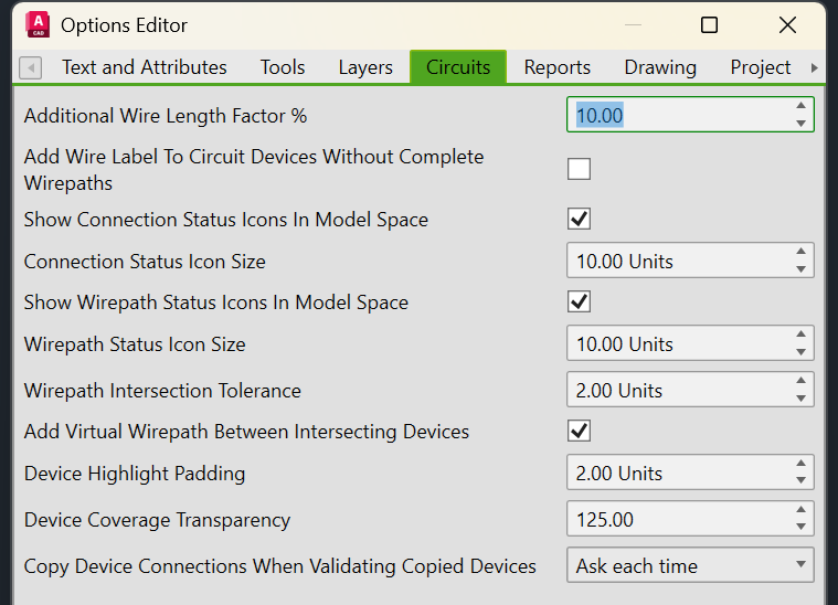 Copy Device Connections setting in Options