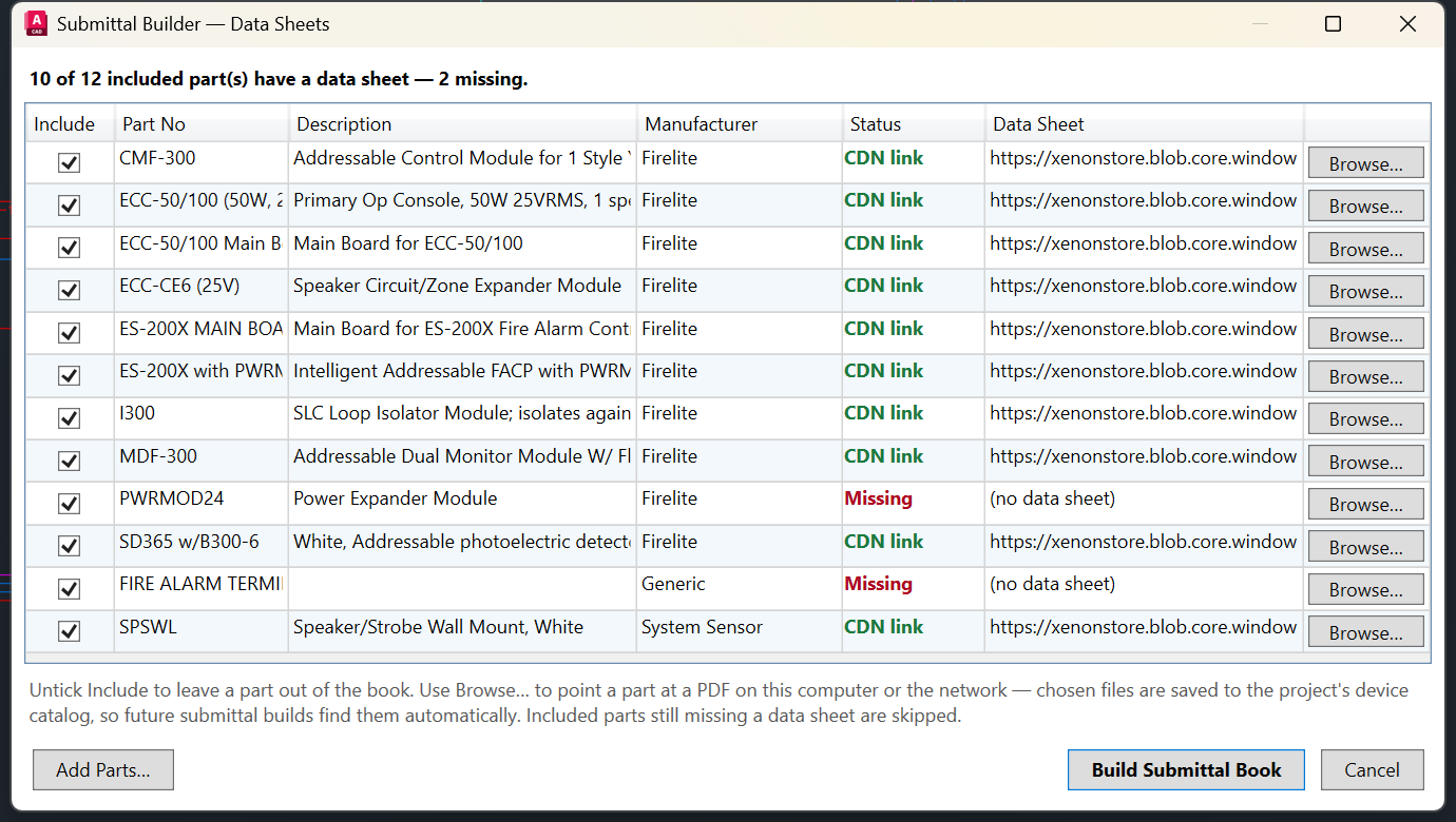 Submittal Builder pre-flight list